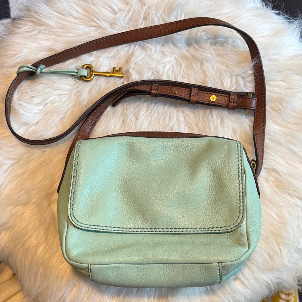 Fossil Mint Green Leather Crossbody Bag